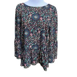 J Crew H5386 Small Soft Floral Bell Sleeve Peplum Top EUC D205